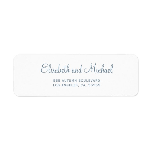 Elegant dusty blue script wedding return address (Front)