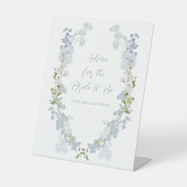 Elegant Dusty Blue Shower Advice To The Bride Pedestal Sign (Front)