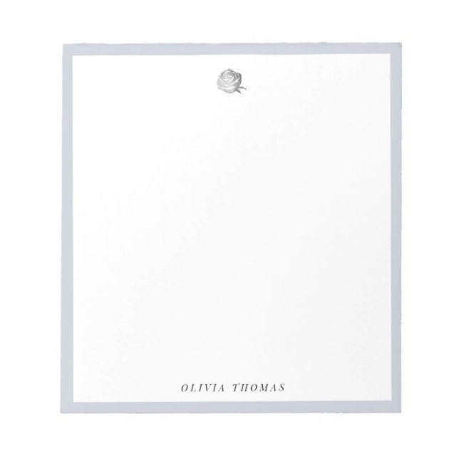 Elegant dusty blue silver personalized Stationery Notepad (Front)