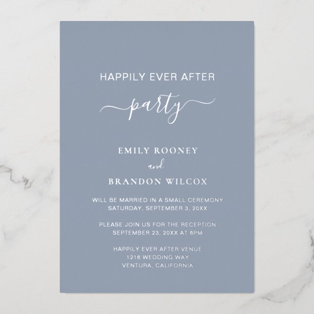 Elegant Dusty Blue Silver Simple Wedding Reception (Front)