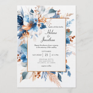 Elegant Dusty Blue Silver Terracotta Boho Wedding Invitation