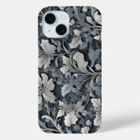 Elegant dusty blue silver white grey floral