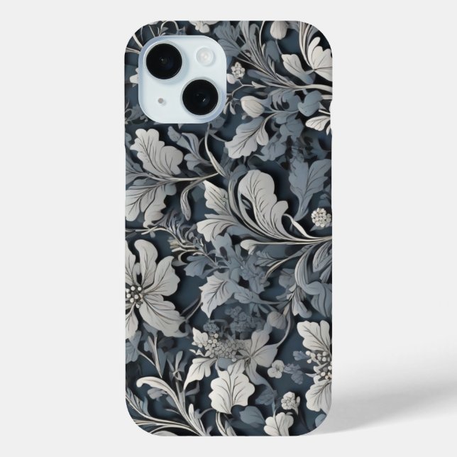 Elegant dusty blue silver white grey floral Case-Mate iPhone case (Back)