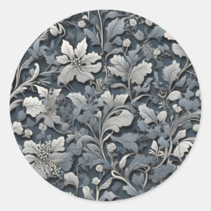 Elegant dusty blue silver white grey floral classic round sticker