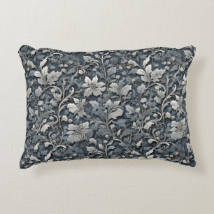 Elegant dusty blue silver white grey floral decorative cushion