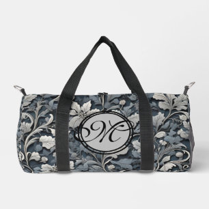Elegant dusty blue silver white grey floral duffle bag