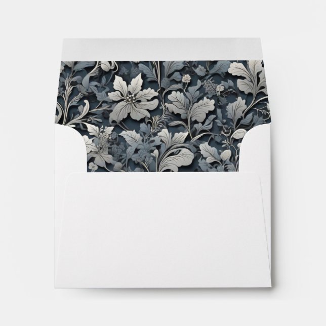 Elegant dusty blue silver white grey floral  envelope (Back (Bottom))