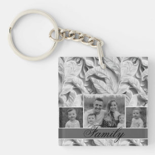 Elegant dusty blue silver white grey floral key ring