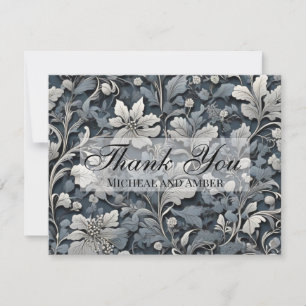 Elegant dusty blue silver white grey floral thank you card