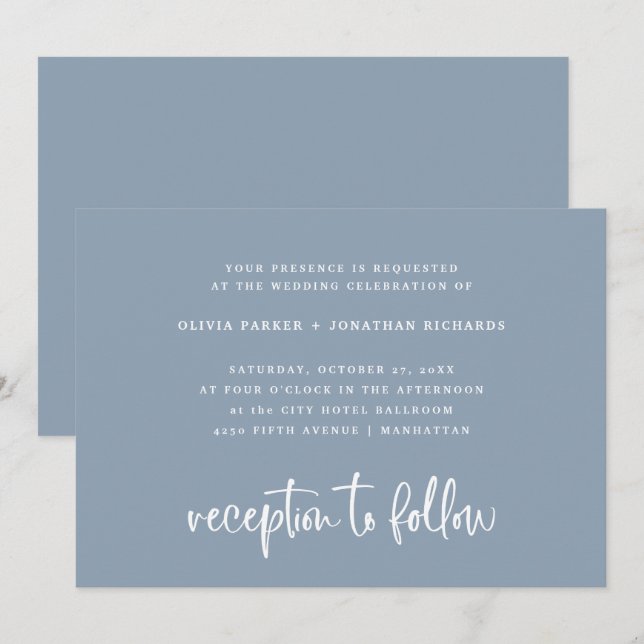 Elegant Dusty Blue | Simple Classic Wedding Invitation (Front/Back)