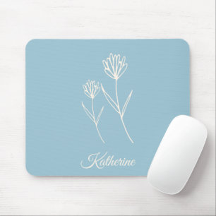 Elegant Dusty Blue Simple Flower Sports Mouse Mat