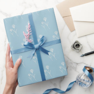 Elegant Dusty Blue Simple Flower Wrapping Paper