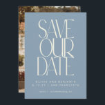 Elegant Dusty Blue Simple Modern Trendy Photo Save The Date<br><div class="desc">Share your exciting news with this Modern Minimalist Save Our Date Card, featuring bold typography on a soft blue front and your favourite photo on the back. Available as a downloadable or printed option, this card is perfect for couples looking to combine style and personalisation. Add your names, wedding date,...</div>