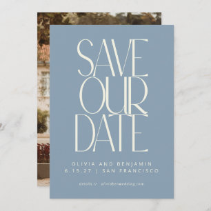 Elegant Dusty Blue Simple Modern Trendy Photo Save The Date
