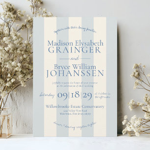 Elegant Dusty Blue Stripes Classic Simple Wedding Invitation