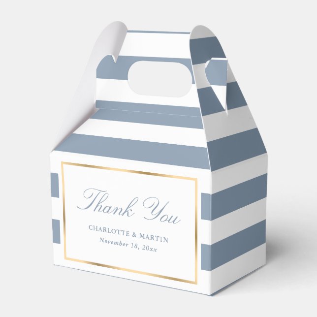 Elegant Dusty Blue Stripes Wedding Thank You Favour Box (Front Side)