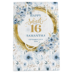 Elegant Dusty Blue Sweet Sixteen Gold Glitter Bag