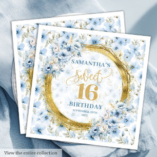 Elegant Dusty Blue Sweet Sixteen Gold Glitter Napkin