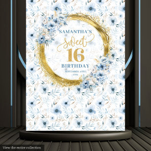 Elegant Dusty Blue Sweet Sixteen Gold Glitter   Tapestry