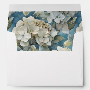Elegant dusty blue teal ivory floral hydrangeas envelope