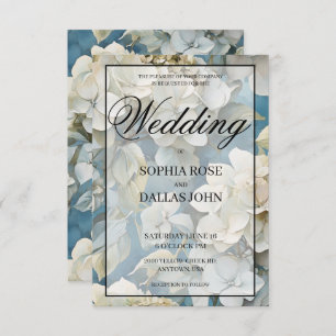 Elegant dusty blue teal ivory floral hydrangeas invitation