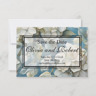 Elegant dusty blue teal ivory floral hydrangeas save the date