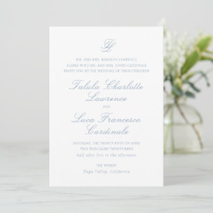 Elegant Dusty Blue Traditional Wedding Invitation