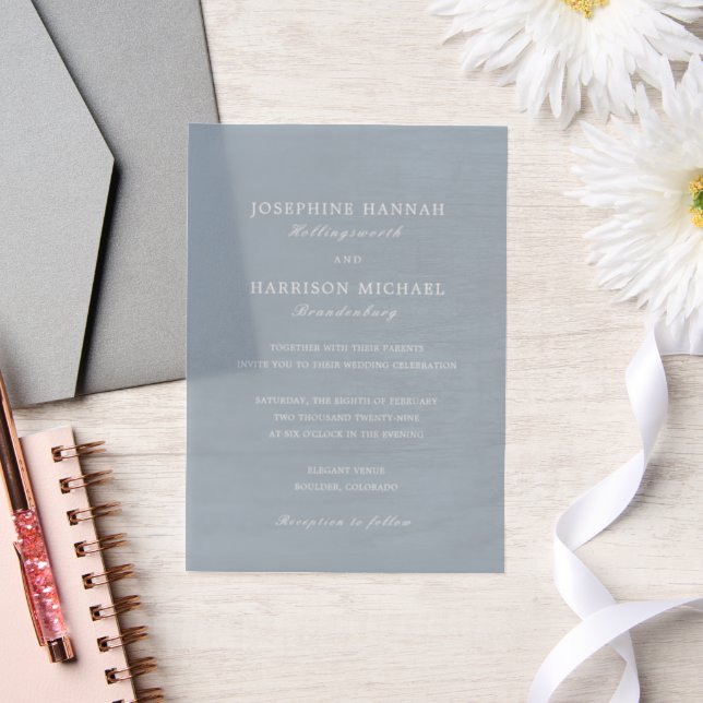 Elegant Dusty Blue Traditional Wedding Vellum Invitations (Wedding)