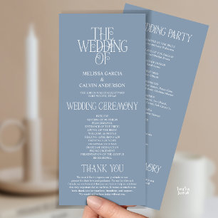 Elegant Dusty Blue Typography Wedding Program Programme