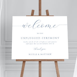 Elegant Dusty Blue Unplugged Wedding Welcome Sign