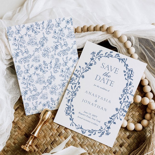 Elegant Dusty Blue Victorian Floral Wedding Save The Date (Creator Uploaded)