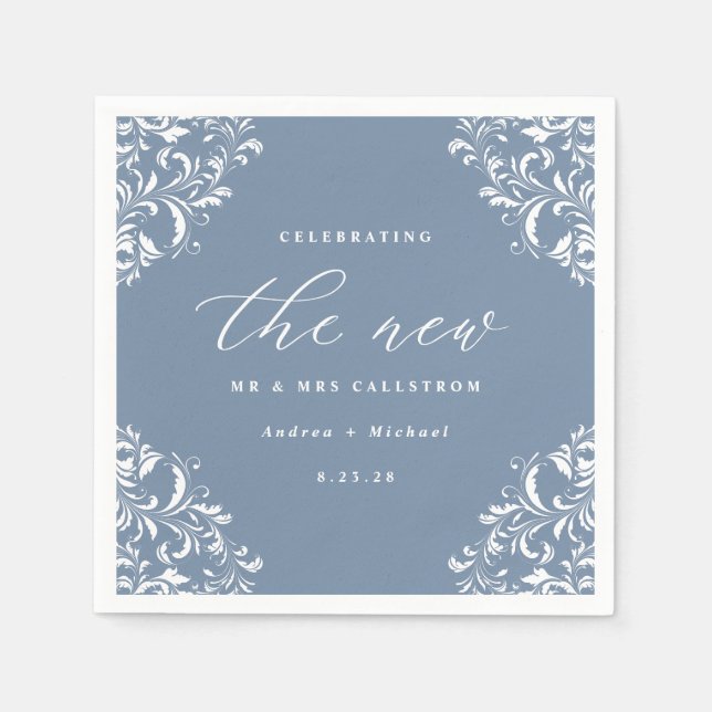 Elegant Dusty Blue Vintage Classic Wedding Napkin (Front)