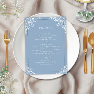 Elegant Dusty Blue Vintage Frame Wedding Menu