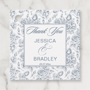 Elegant dusty blue vintage roses pattern wedding favour tags