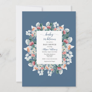 Elegant dusty blue watercolor baby shower   invitation