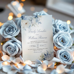 Elegant Dusty Blue Watercolor Boho Floral Wedding  Invitation