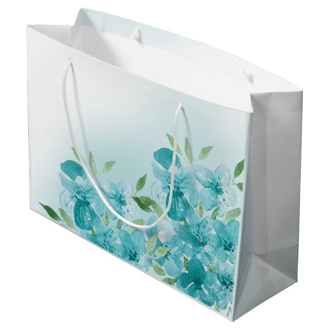 Elegant Dusty Blue Watercolor Field Flowers Large Gift Bag (Back Angled)