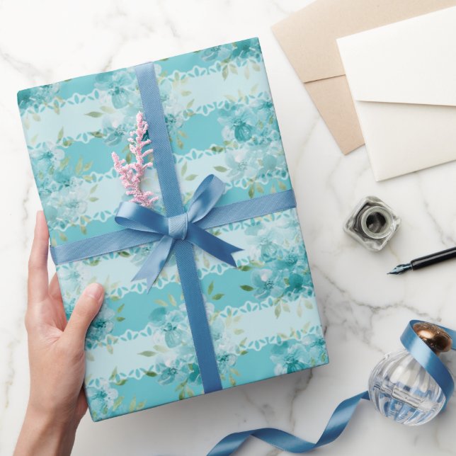 Elegant Dusty Blue Watercolor Field Flowers Wrapping Paper (Gifting)