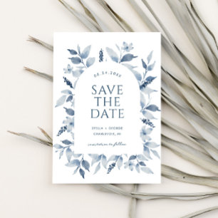 Elegant Dusty Blue Watercolor Floral Arch Save The Date