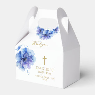 Elegant Dusty Blue Watercolor Floral Baptism Favour Box