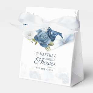 Elegant Dusty Blue Watercolor Floral Bridal Shower Favour Box