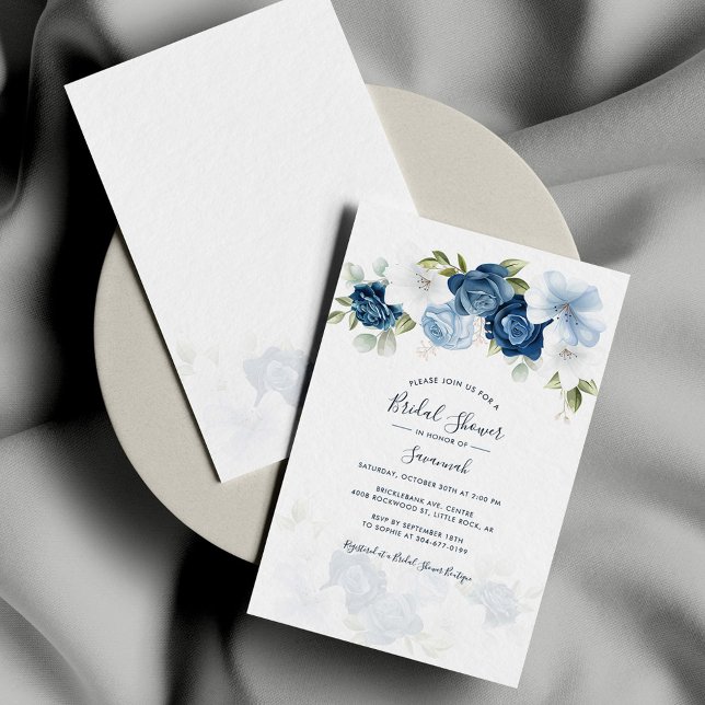Elegant Dusty Blue Watercolor Floral Bridal Shower Invitation (Creator Uploaded)