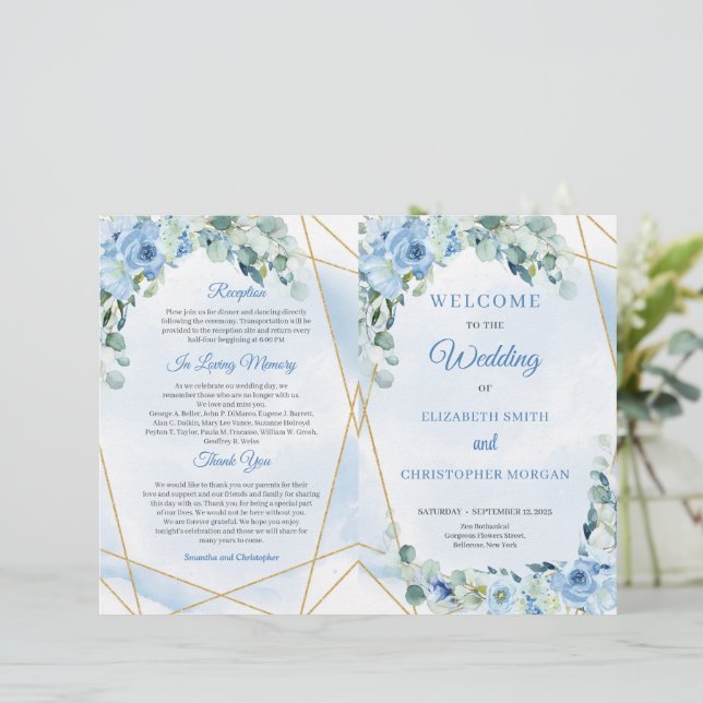 Elegant dusty blue watercolor floral eucalyptus  (Standing Front)