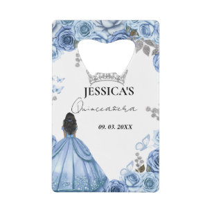 Elegant Dusty Blue Watercolor Floral Quinceañera
