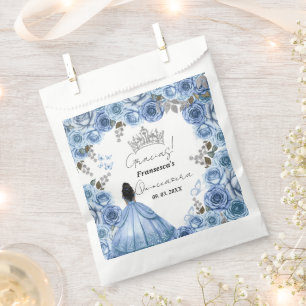 Elegant Dusty Blue Watercolor Floral Quinceañera Favour Bags