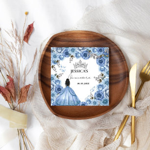Elegant Dusty Blue Watercolor Floral Quinceañera Napkin