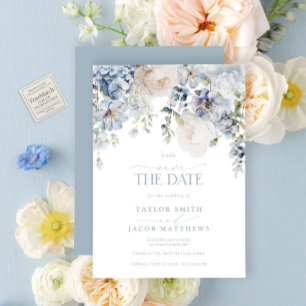 Elegant Dusty Blue Watercolor Floral Save the Date Invitation