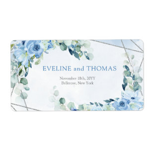 Elegant dusty blue watercolor floral silver frame 