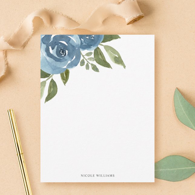 Elegant Dusty Blue Watercolor Floral Stationery Card (Creator Uploaded)