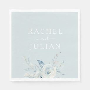 elegant dusty blue watercolor floral wedding napkin
